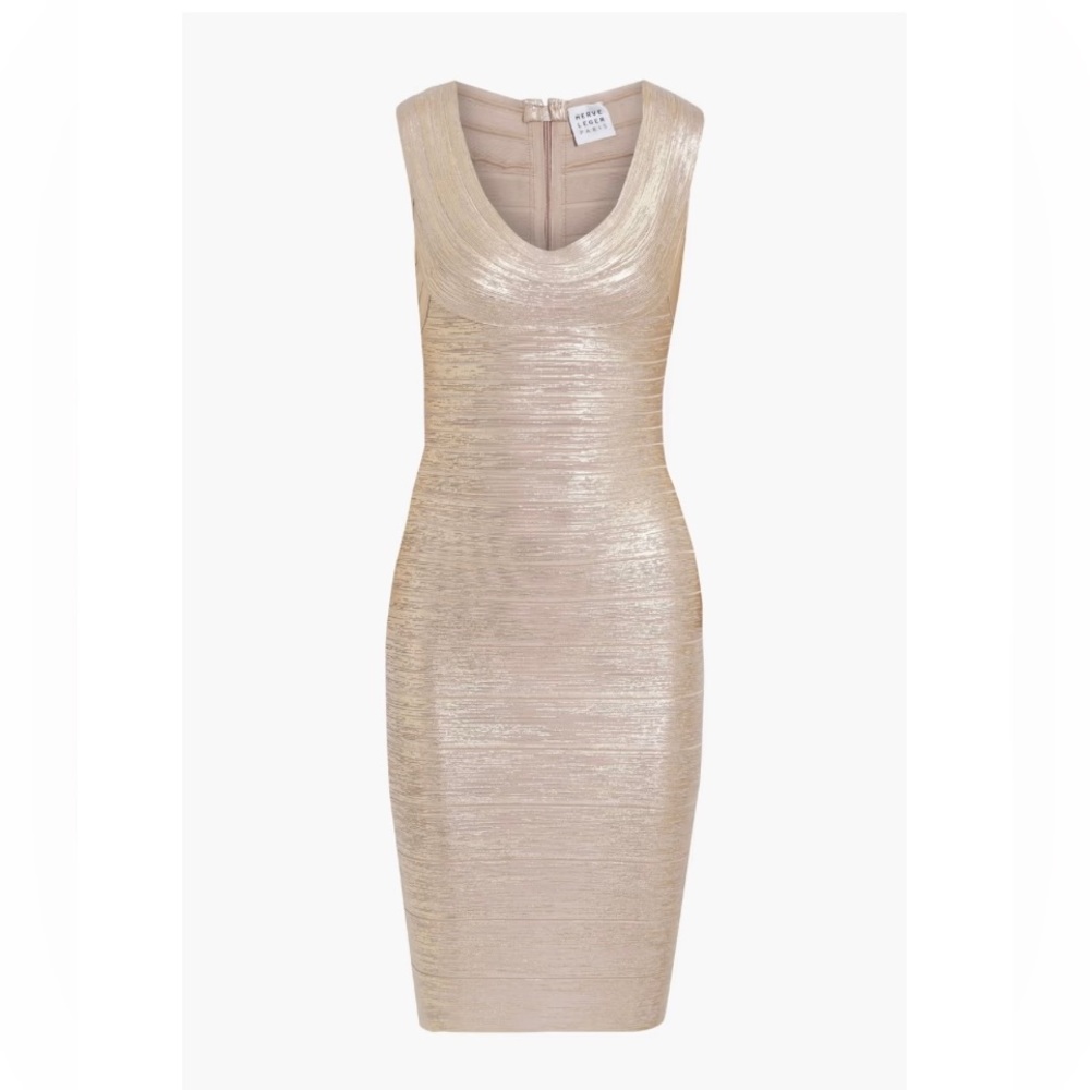 Herve Leger NWT Metallic Coated Bandage Dress xs Rose Gold